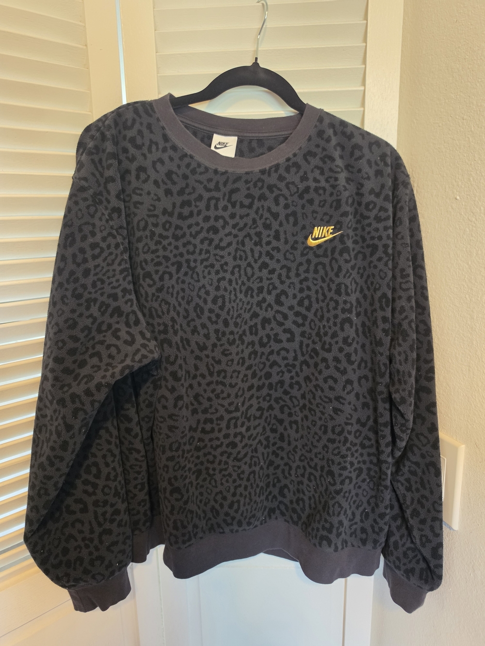 Nike Black Leopard Crewneck Sweatshirt with Yellow Swoosh